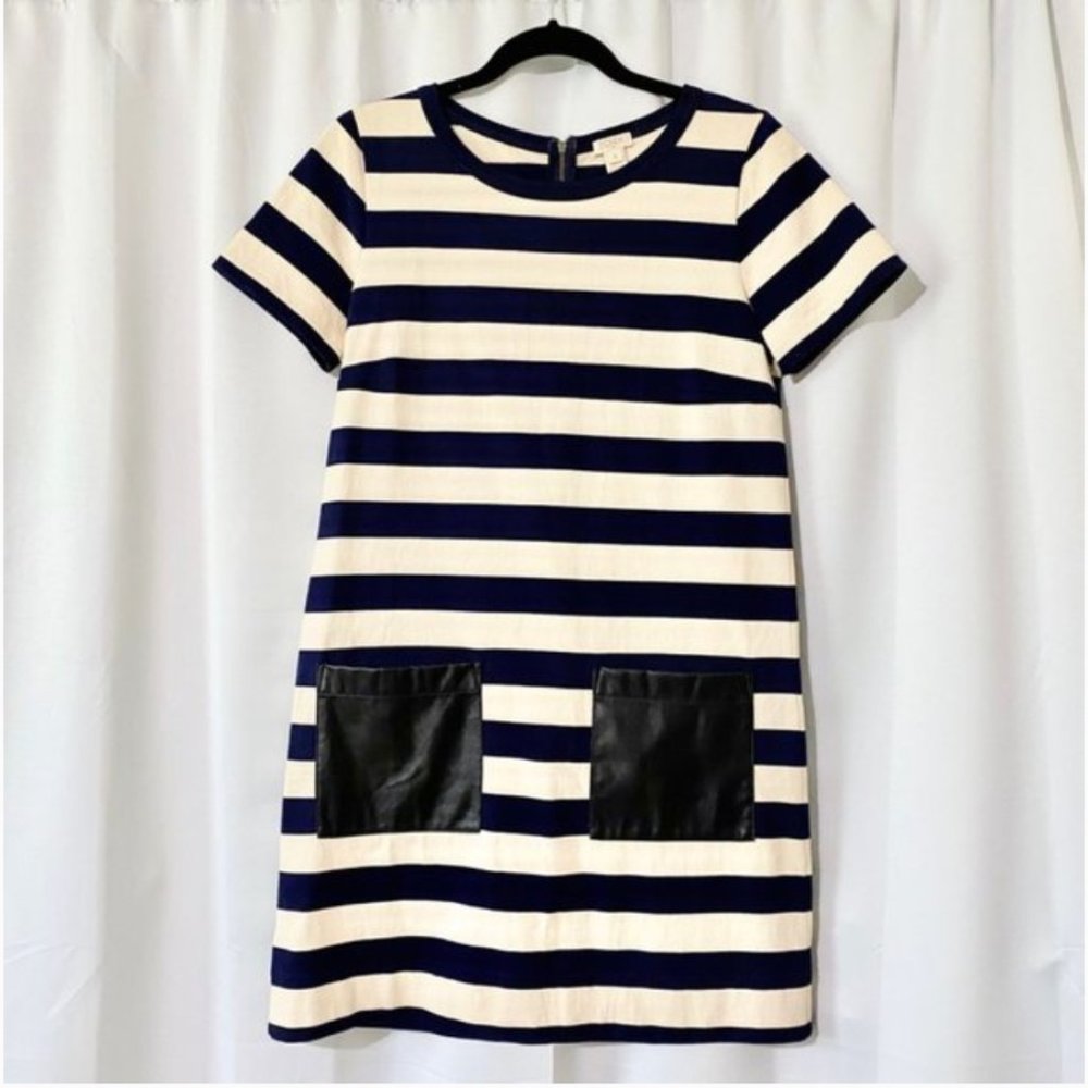 J. Crew Stripes Faux Leather Pockets Dress.